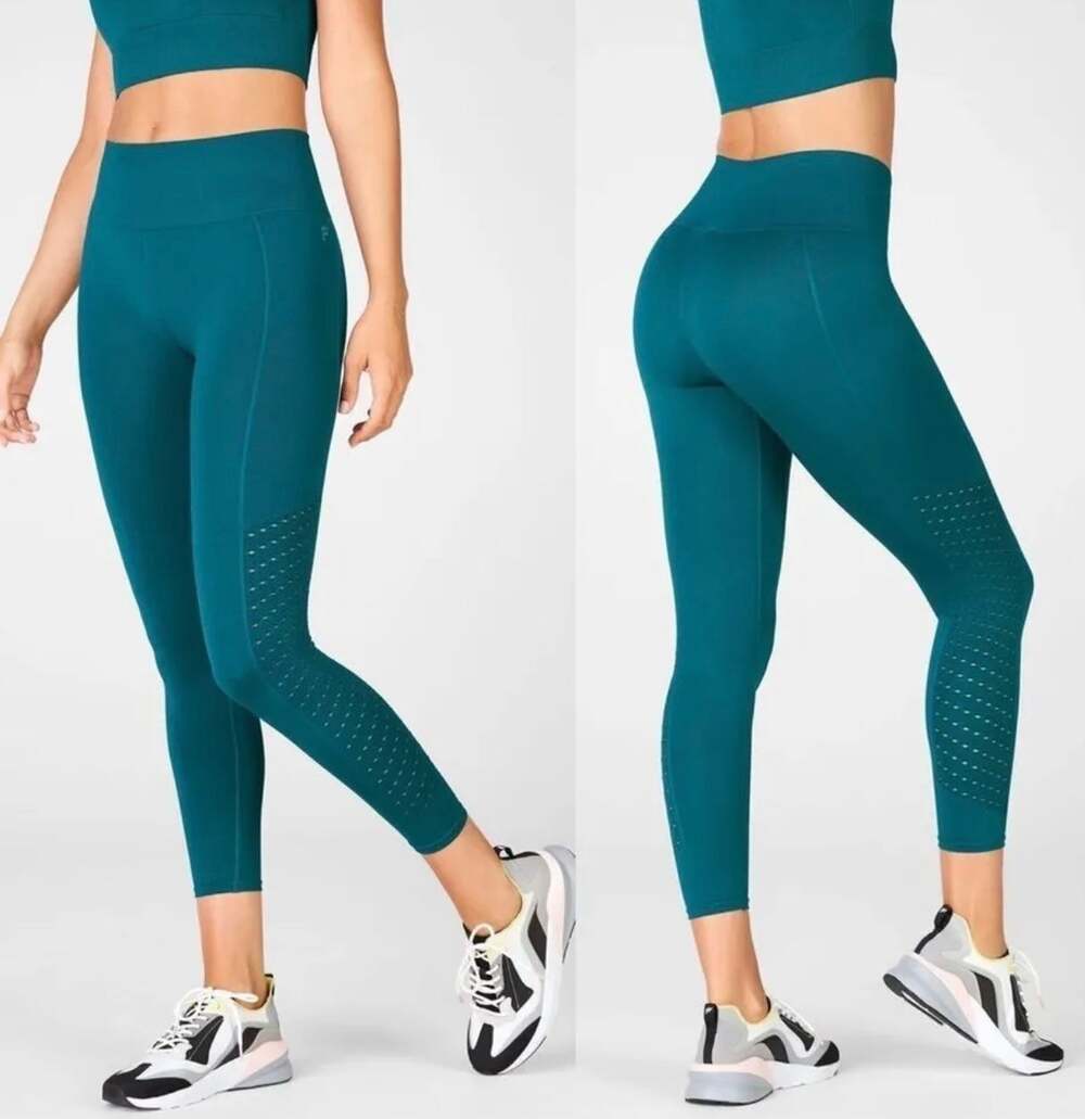 Fabletics Teal Blue Sync Seamless High Waisted Leggings Women's Size XS